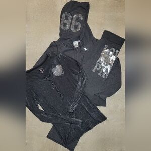 Victoria's Secret PINK Rare Vintage Y2K 3pc Bling Flared Sweats Heart Set XS-M